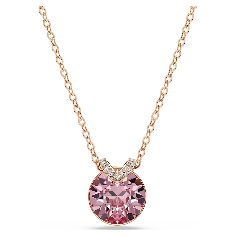 Bella V pendant, Round cut, Pink, 18K rose gold finish