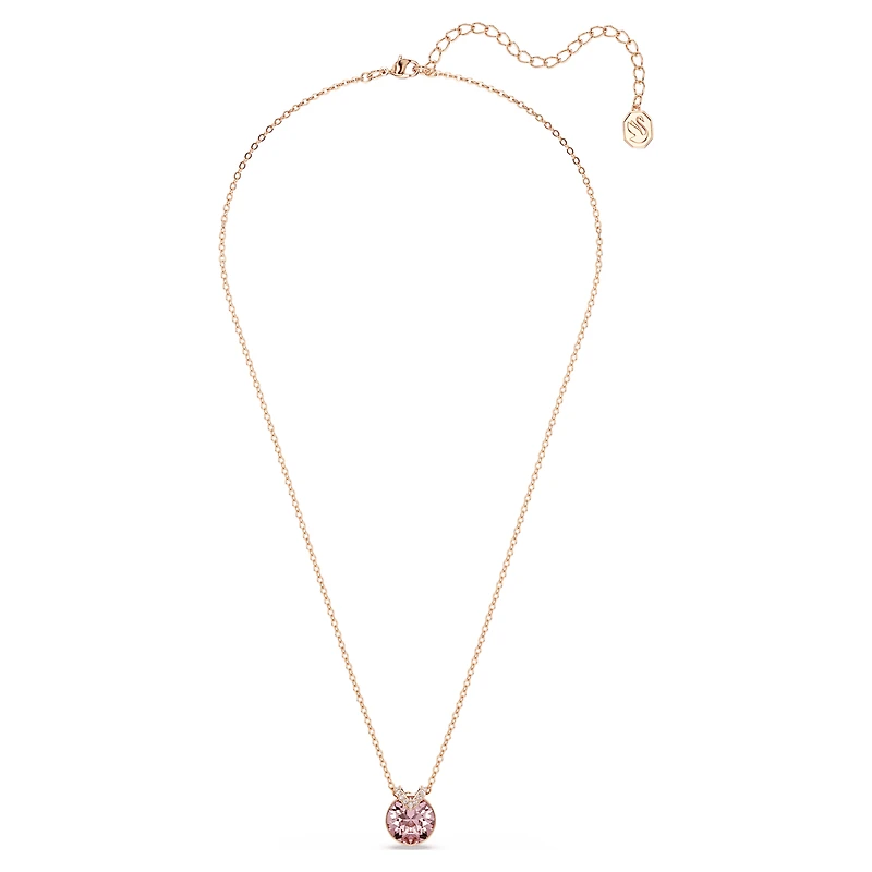 Bella V pendant, Round cut, Pink, 18K rose gold finish