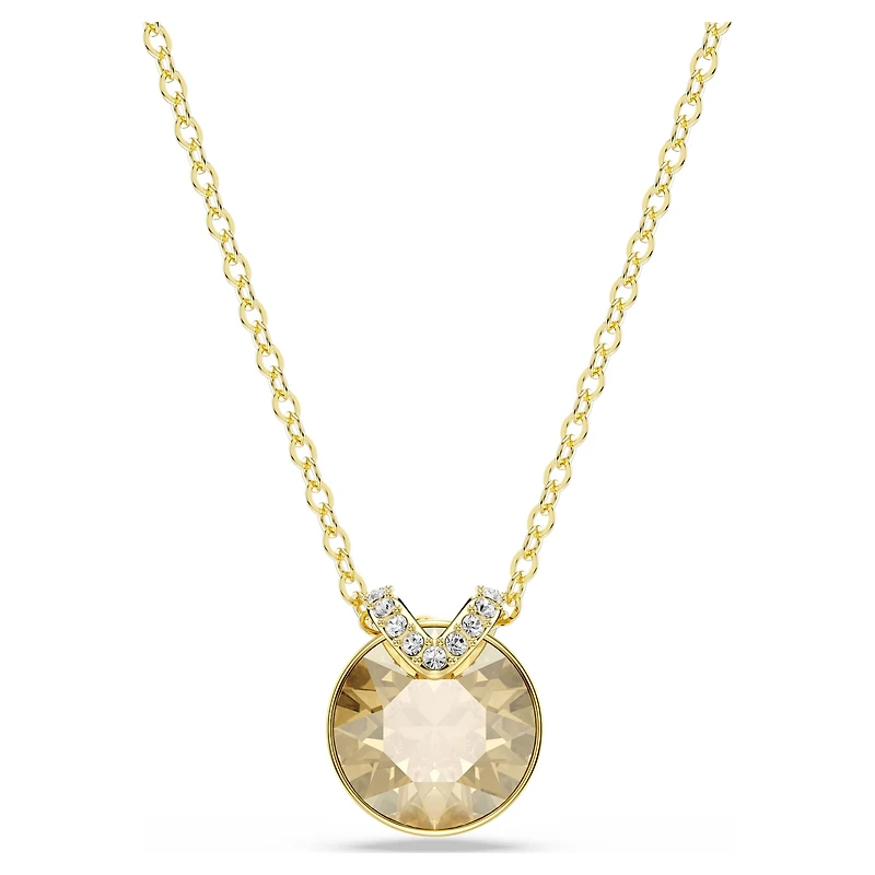 Bella V pendant, Round cut, Gold tone, 18K gold finish