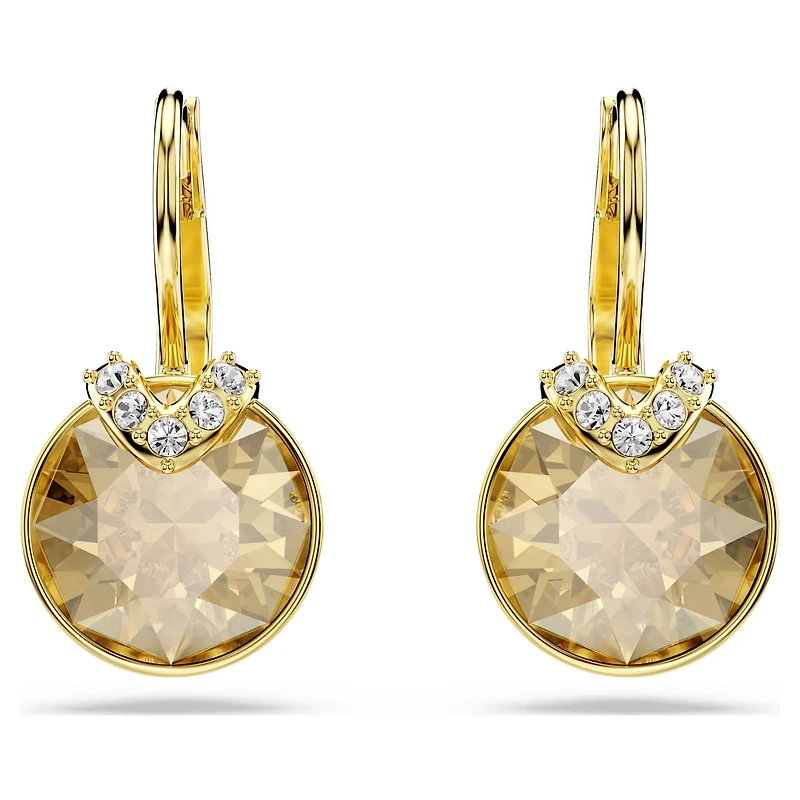 Bella V drop earrings, Round cut, Gold tone, 18K gold finish