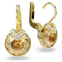 Bella V drop earrings, Round cut, Gold tone, 18K gold finish