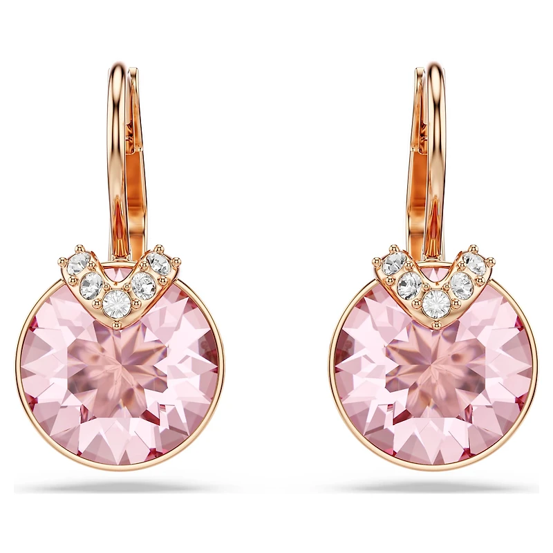 Bella V drop earrings, Round cut, Pink, 18K rose gold finish