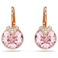 Bella V drop earrings, Round cut, Pink, 18K rose gold finish