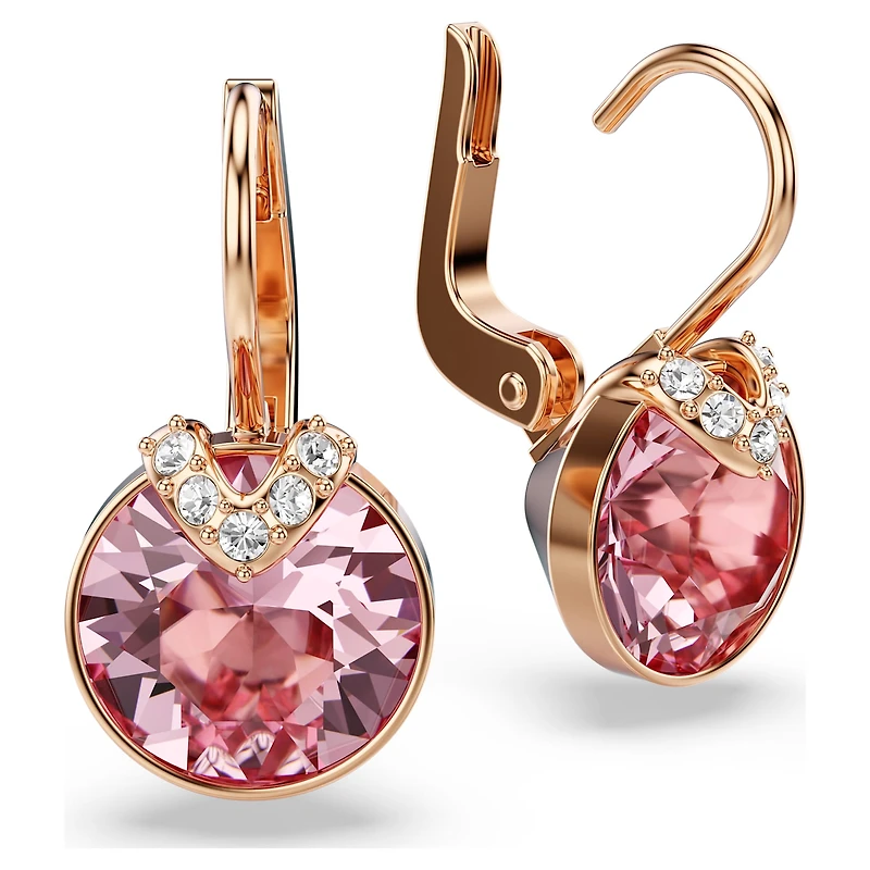 Bella V drop earrings, Round cut, Pink, 18K rose gold finish