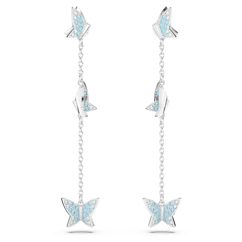 Idyllia Lilia drop earrings, Butterfly, Blue, Rhodium plated by SWAROVSKI