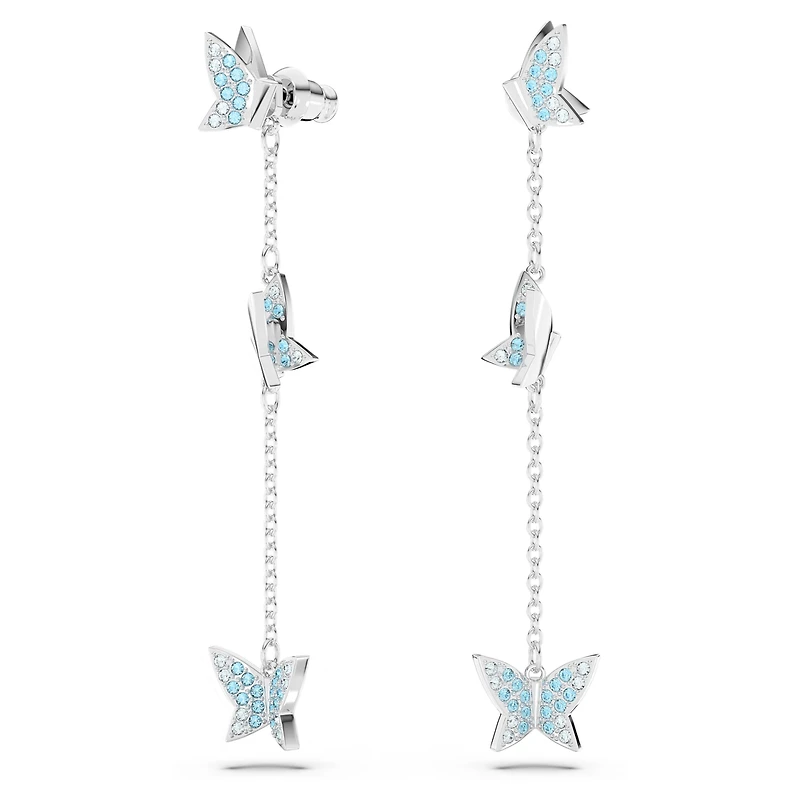 Idyllia Lilia drop earrings, Butterfly, Blue, Rhodium plated by SWAROVSKI