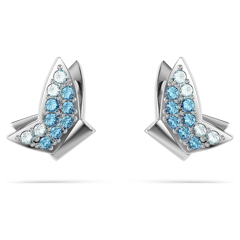 Idyllia Lilia stud earrings, Butterfly, Blue, Rhodium plated by SWAROVSKI