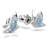 Idyllia Lilia stud earrings, Butterfly, Blue, Rhodium plated by SWAROVSKI