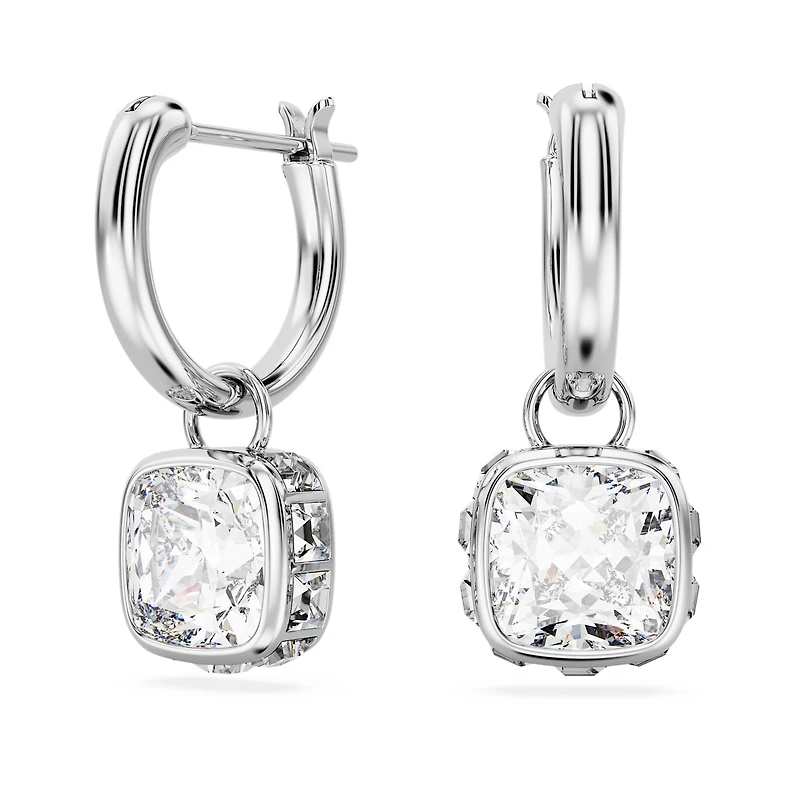 Stilla drop earrings, Square cut, White, Rhodium plated by SWAROVSKI