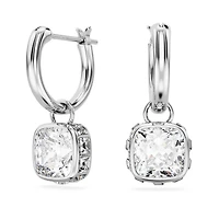 Stilla drop earrings, Square cut, White, Rhodium plated by SWAROVSKI