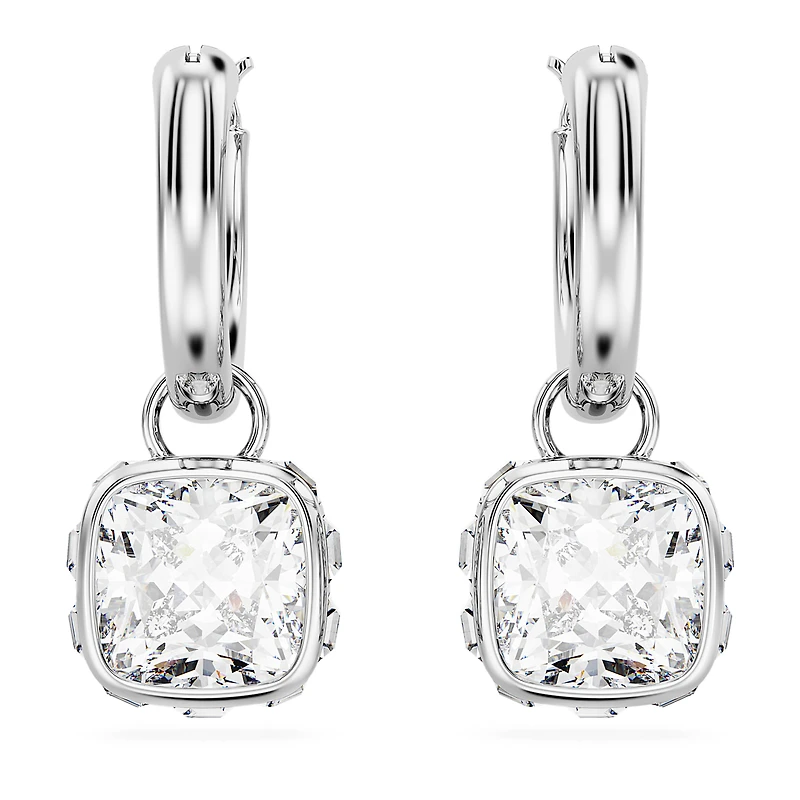 Stilla drop earrings, Square cut, White, Rhodium plated by SWAROVSKI