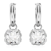 Stilla drop earrings, Square cut, White, Rhodium plated by SWAROVSKI
