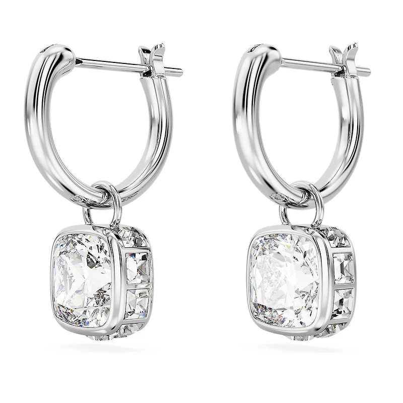 Stilla drop earrings, Square cut, White, Rhodium plated by SWAROVSKI