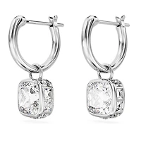 Stilla drop earrings, Square cut, White, Rhodium plated by SWAROVSKI