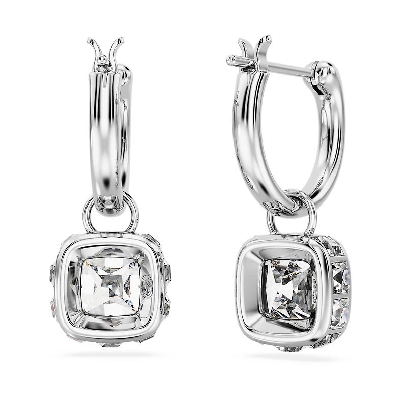 Stilla drop earrings, Square cut, White, Rhodium plated by SWAROVSKI