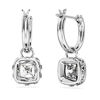 Stilla drop earrings, Square cut, White, Rhodium plated by SWAROVSKI