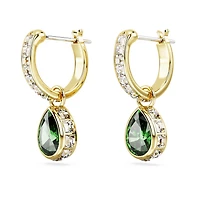 Chroma drop earrings, Pear cut, Green, 18K gold finish