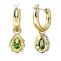 Chroma drop earrings, Pear cut, Green, 18K gold finish