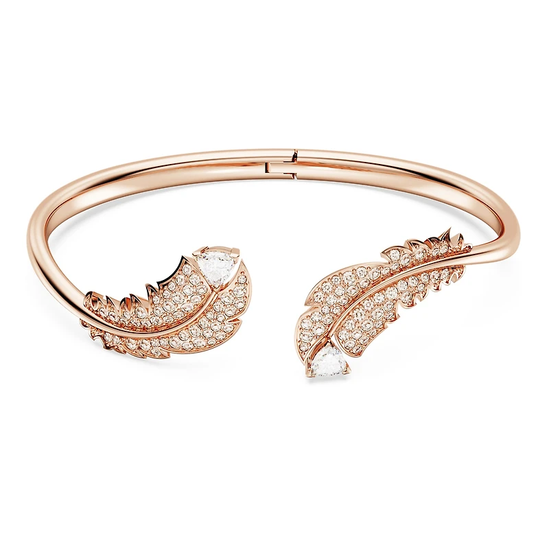 Nice bangle, Feather, White, Rose gold-tone plated by SWAROVSKI