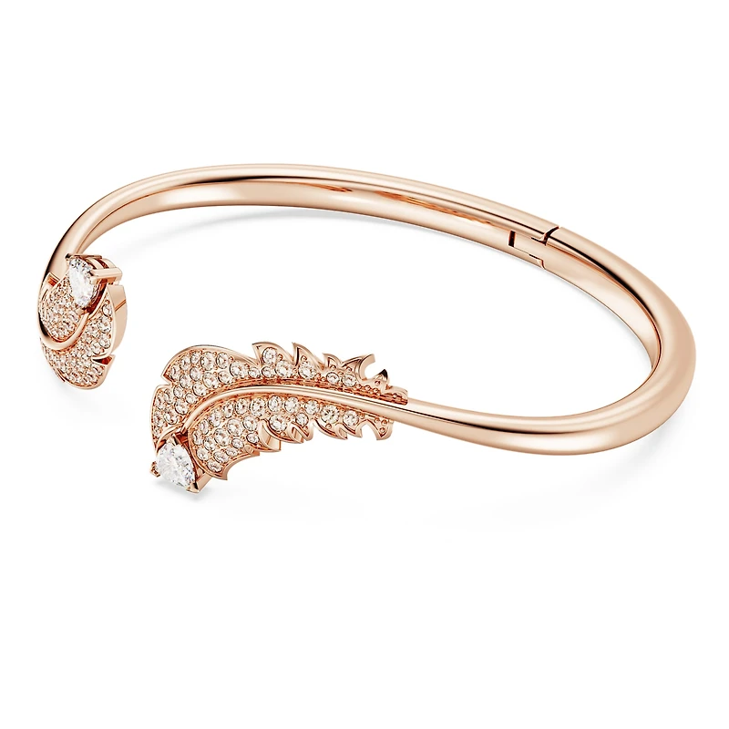 Nice bangle, Feather, White, Rose gold-tone plated by SWAROVSKI