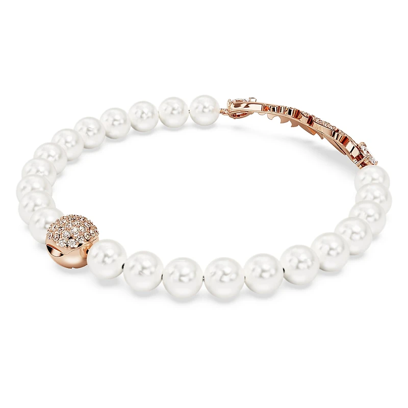 Nice bracelet, Crystal pearl, Feather, White, Rose gold-tone plated by SWAROVSKI