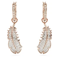 Nice drop earrings, Feather, White, Rose gold-tone plated by SWAROVSKI