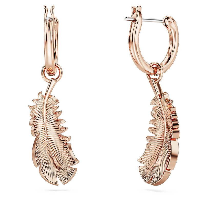 Nice drop earrings, Feather, White, Rose gold-tone plated by SWAROVSKI