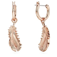 Nice drop earrings, Feather, White, Rose gold-tone plated by SWAROVSKI
