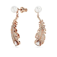 Nice drop earrings, Crystal pearl, Mixed cuts, Feather, White, Rose gold-tone plated by SWAROVSKI