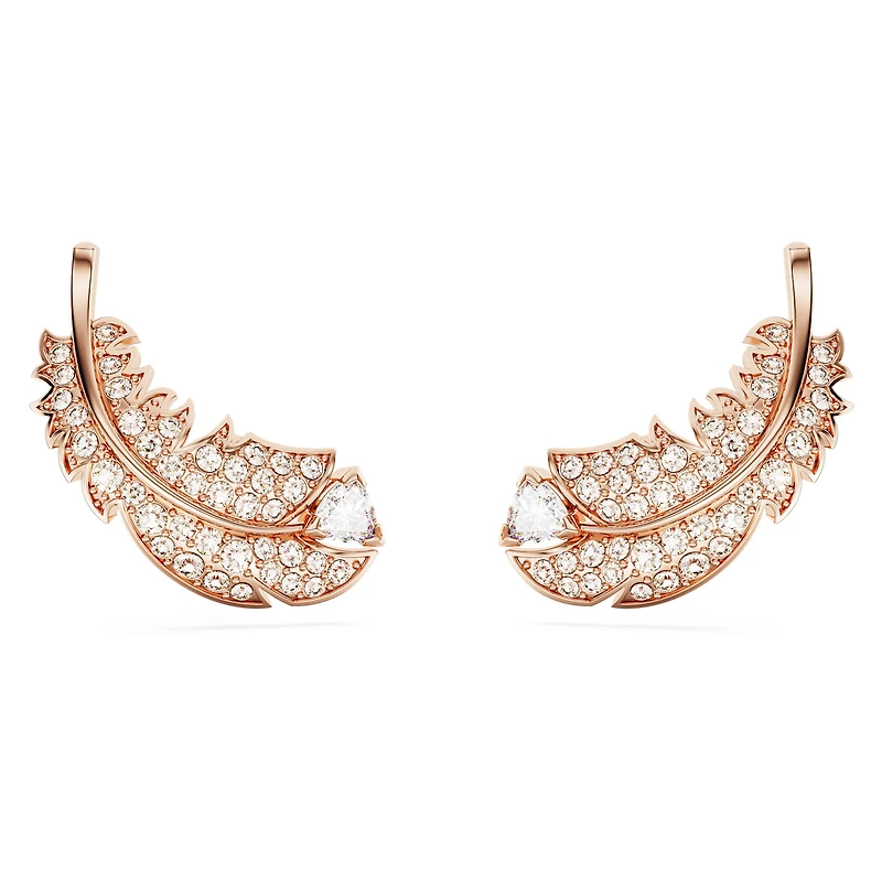 Nice stud earrings, Feather, White, Rose gold-tone plated by SWAROVSKI