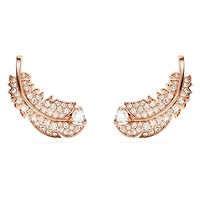 Nice stud earrings, Feather, White, Rose gold-tone plated by SWAROVSKI