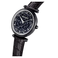 Crystalline Wonder watch, Swiss Made, Leather strap, Black, Black finish by SWAROVSKI