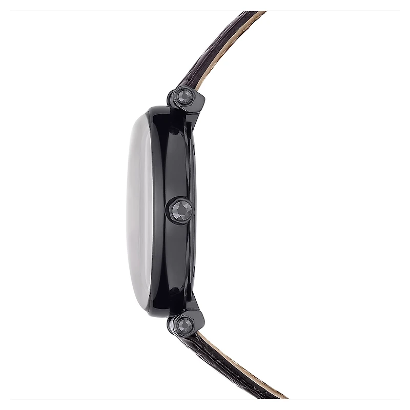 Crystalline Wonder watch, Swiss Made, Leather strap, Black, Black finish by SWAROVSKI