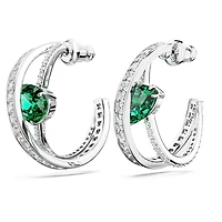 Hyperbola hoop earrings, Mixed cuts, Green, Rhodium plated by SWAROVSKI