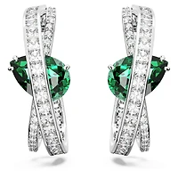 Hyperbola hoop earrings, Mixed cuts, Green, Rhodium plated by SWAROVSKI