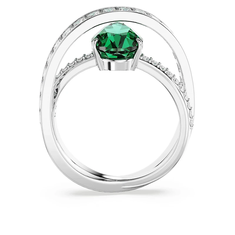Hyperbola cocktail ring, Mixed cuts, Double bands, Green, Rhodium plated by SWAROVSKI