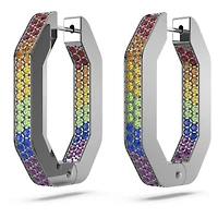 Dextera hoop earrings, Octagon shape, Multicolored, Ruthenium plated by SWAROVSKI