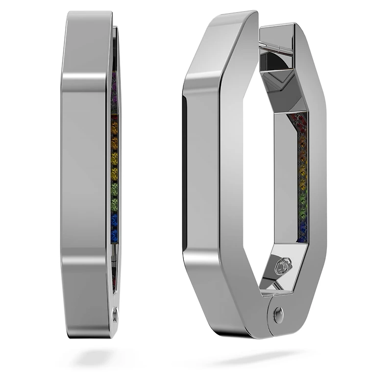 Dextera hoop earrings, Octagon shape, Multicolored, Ruthenium plated by SWAROVSKI