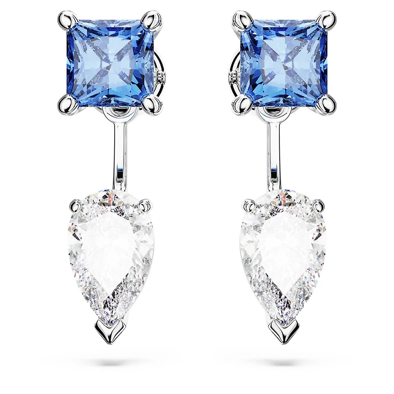 Mesmera earring jackets, Mixed cuts, Detachable, Blue, Rhodium plated by SWAROVSKI