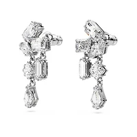 Mesmera drop earrings, Mixed cuts, White, Rhodium plated by SWAROVSKI
