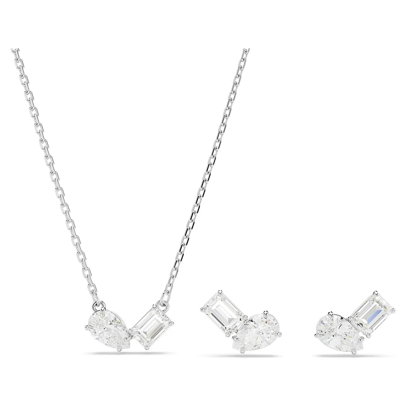 Mesmera set, Mixed cuts, White, Rhodium plated by SWAROVSKI