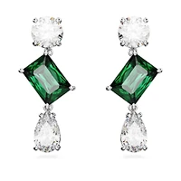 Mesmera drop earrings, Mixed cuts, Green, Rhodium plated by SWAROVSKI