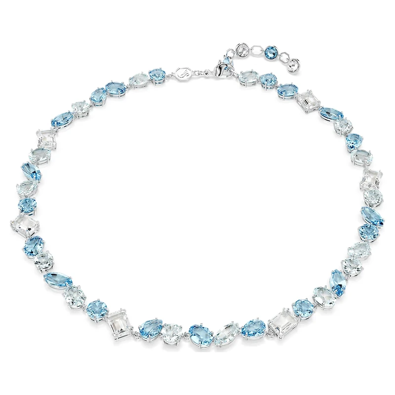 Gema necklace, Mixed cuts, Blue, Rhodium plated by SWAROVSKI
