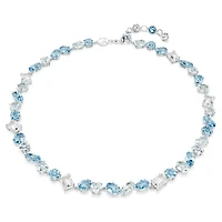 Gema necklace, Mixed cuts, Blue, Rhodium plated by SWAROVSKI