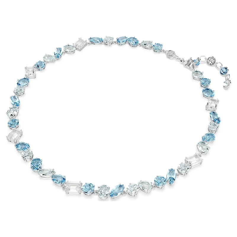 Gema necklace, Mixed cuts, Blue, Rhodium plated by SWAROVSKI