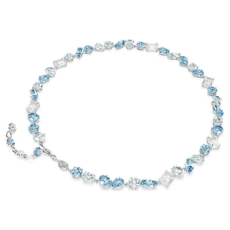 Gema necklace, Mixed cuts, Blue, Rhodium plated by SWAROVSKI