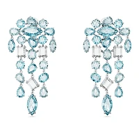 Gema clip earrings, Mixed cuts, Chandelier, Extra long, Blue, Rhodium plated by SWAROVSKI