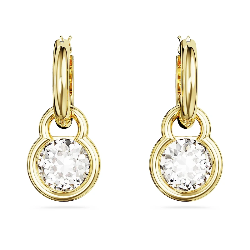 Dextera drop earrings, Round cut, White, Gold-tone plated by SWAROVSKI