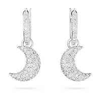 Luna drop earrings, Moon, White, Rhodium plated by SWAROVSKI