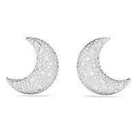 Sublima clip earrings, Moon, White, Rhodium plated